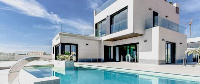 Poolside view of a contemporary home